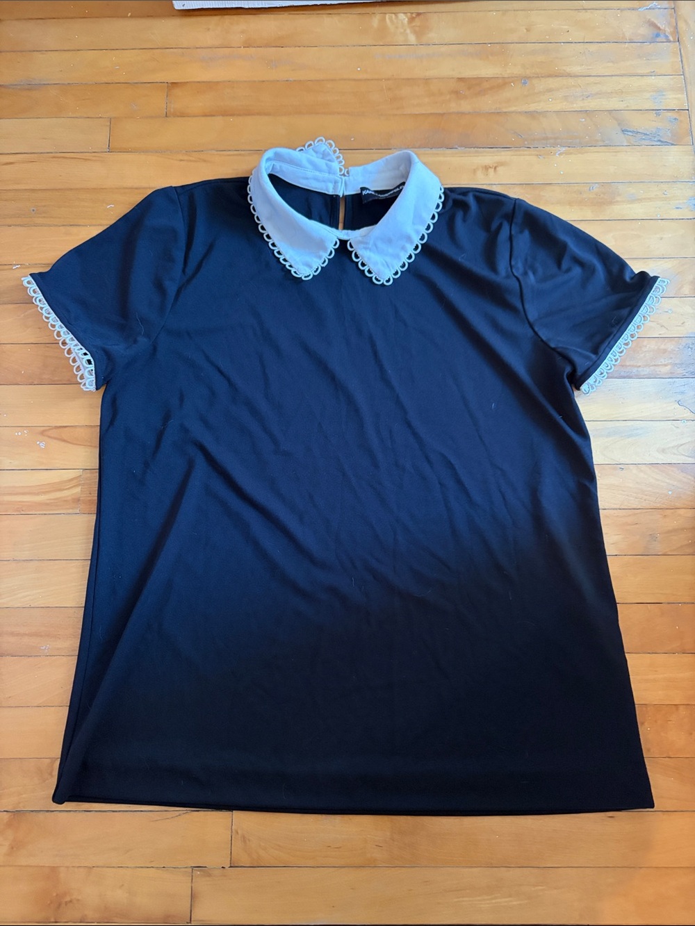 Karl Lagerfeld Black Short-Sleeve Top with White Peter Pan Collar